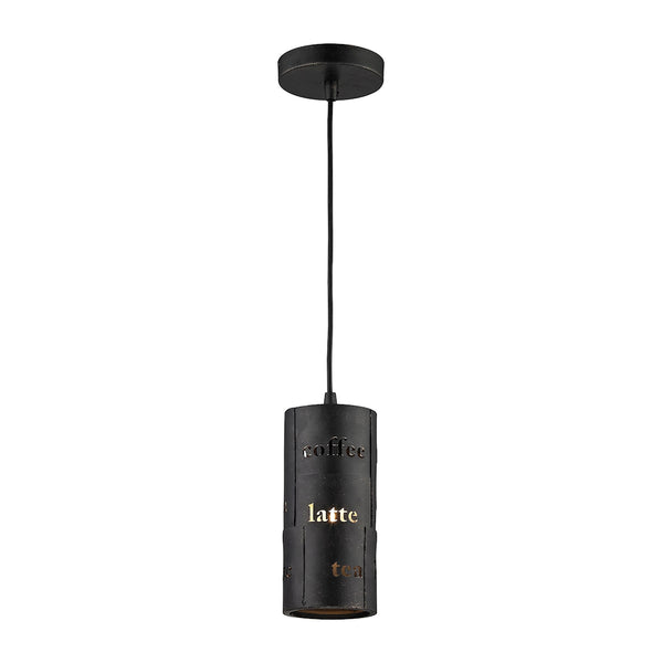 Cafe 1 Light Pendant In Matte Black With Gold Accents