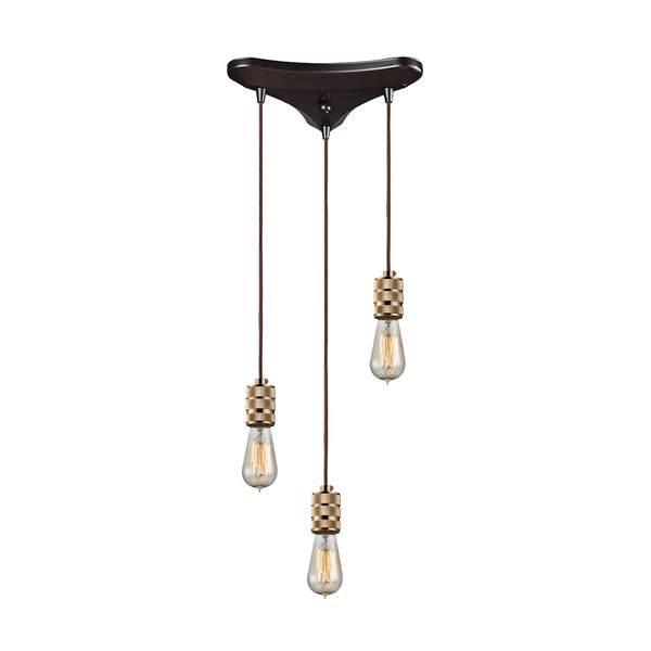 Camley 3 Light Pendant In Polished Gold And Oil Rubbed Bronze
