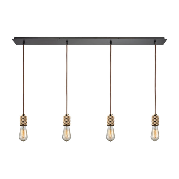 Camley 4 Light Pendant In Polished Gold And Oil Rubbed Bronze