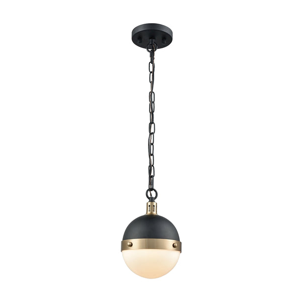 Harmelin 1 Light Pendant In Matte Black And Satin Brass - Includes Recessed Lighting Kit