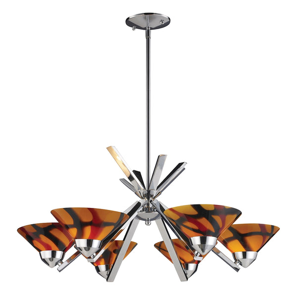 Refraction 6 Light Chandelier In Polished Chrome And Jasper Glass