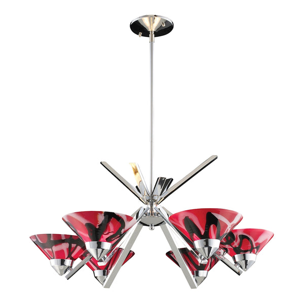 Refraction 6 Light Chandelier In Polished Chrome And Mars Glass