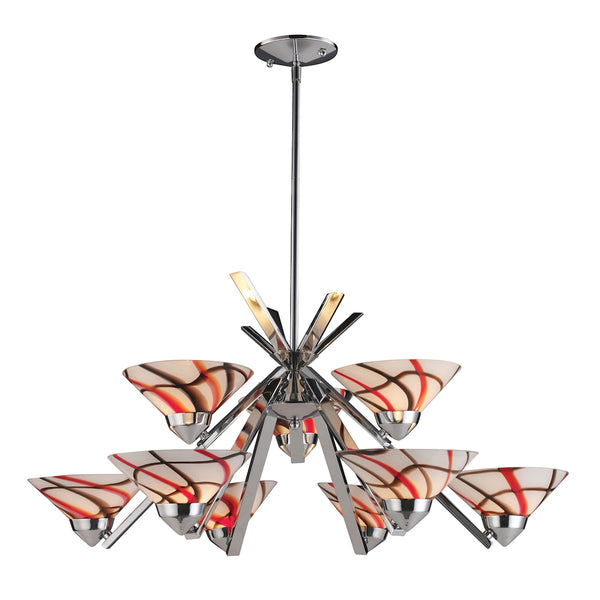Refraction 9 Light Chandelier In Polished Chrome And Creme White Glass