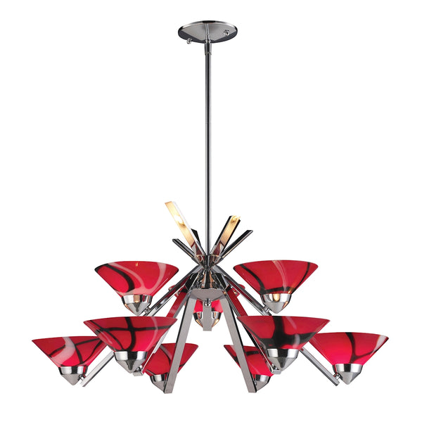 Refraction 9 Light Chandelier In Polished Chrome And Mars Glass