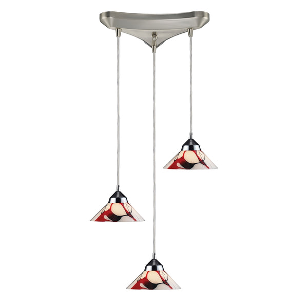 Refraction 3 Light Pendant In Polished Chrome And Creme White Glass