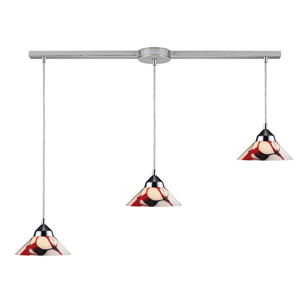 Refraction 3 Light Pendant In Polished Chrome And Creme White Glass