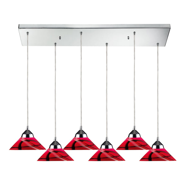 Refraction 6 Light Pendant In Polished Chrome And Mars Glass