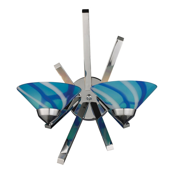 Refraction 2 Light Wall Sconce In Polished Chrome And Caribbean Glass