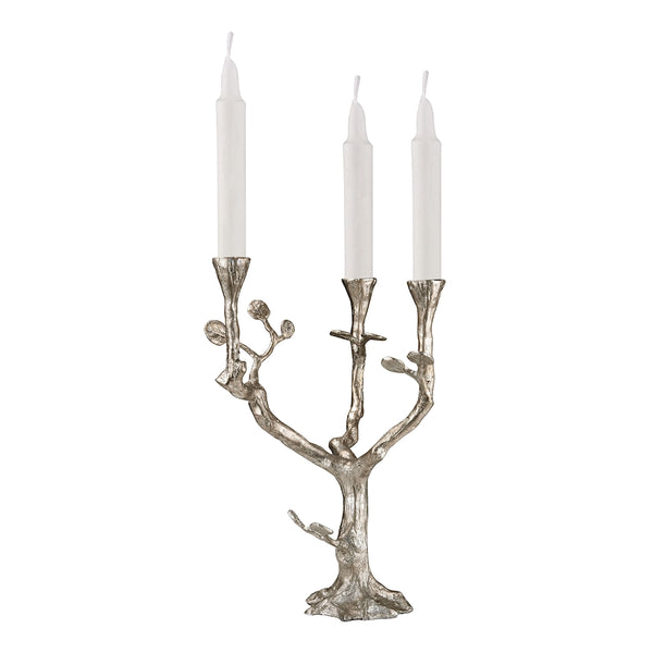Bramble Candlestick In Bright Silver Leaf Finished Cast Iron