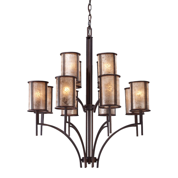 Barringer 8+4 Light Chandelier In Aged Bronze And Tan Mica