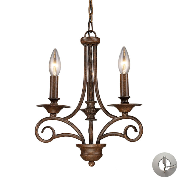 Gloucester 3 Light Chandelier In Weathered Bronze - Includes Recessed Lighting Kit