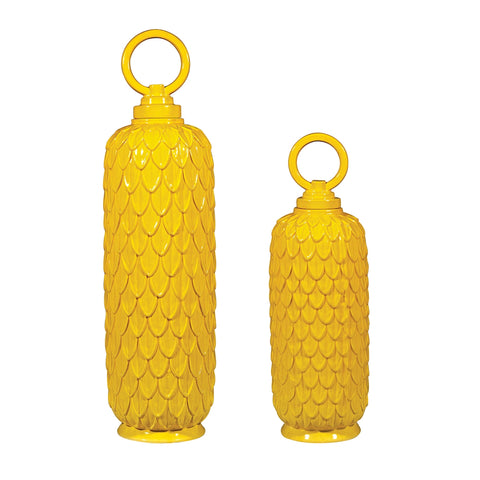 Lidded Ceramic Jars In Sunshine Yellow - Set of 2