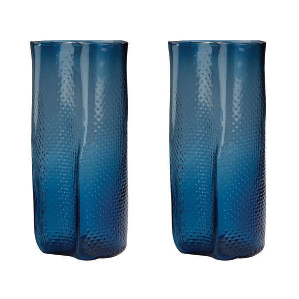 Etched Glass Vases In Navy Blue - Set of 2
