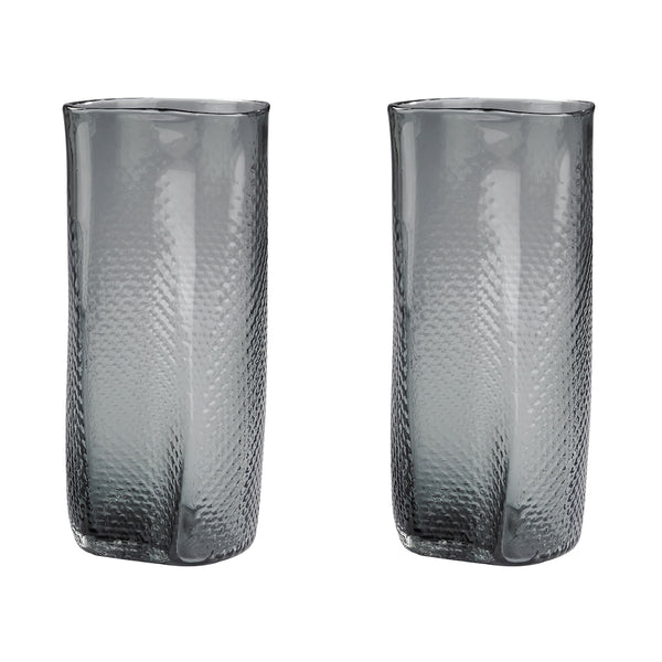 Etched Glass Vases In Grey - Set of 2