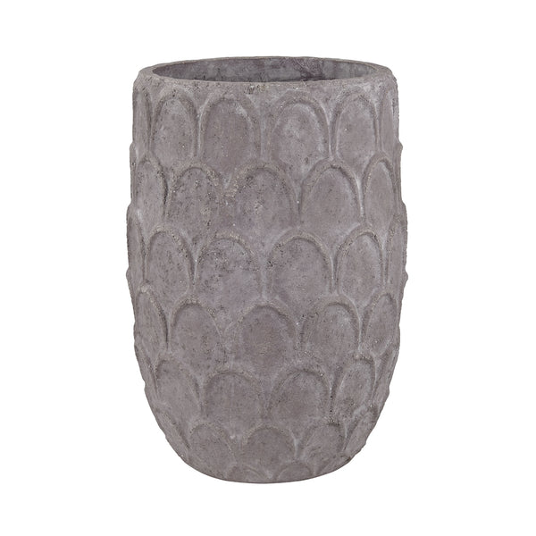 Aged Powdered Lotus Petal-Carved Pot - Large