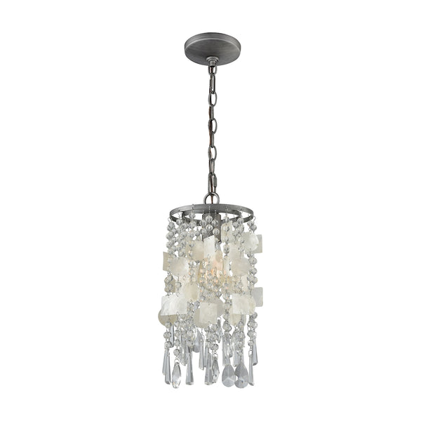 Alexandra 1 Light Pendant In Weathered Zinc With Capiz Shells And Clear Crystal