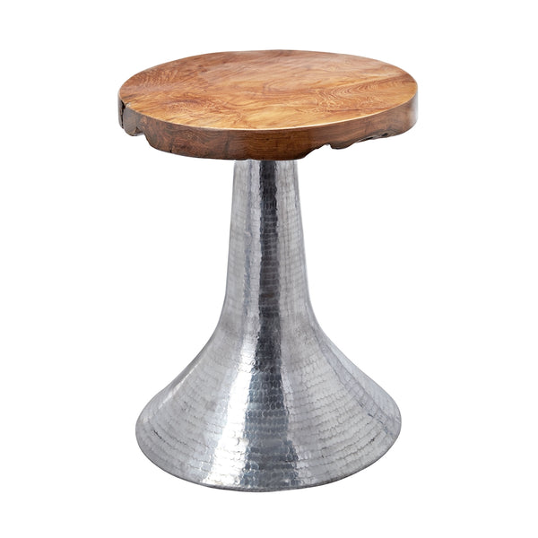 Hammered Decorative Teak Table In Silver