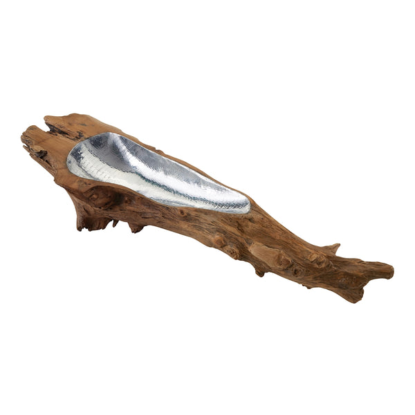 Teak Root Bowl With Aluminum Insert - Long