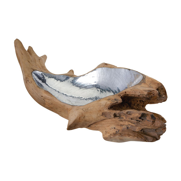Teak Root Bowl With Aluminum Insert - Short