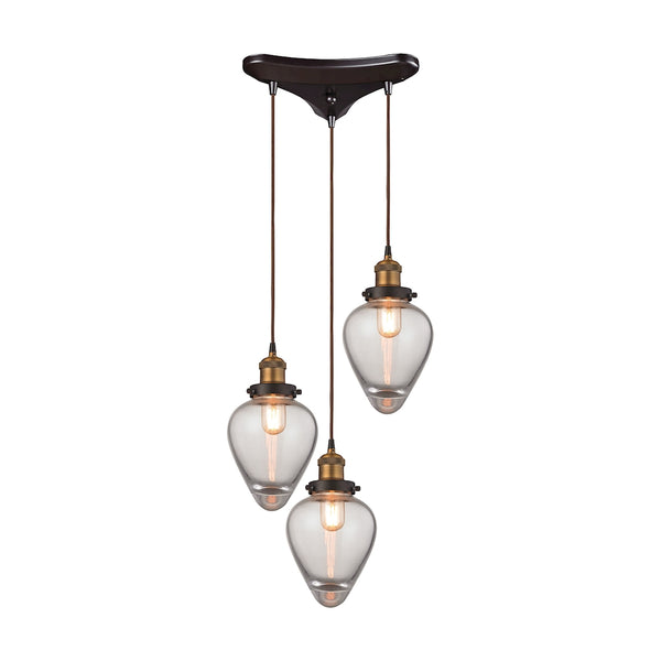 Bartram 3 Light Pendant In Oil Rubbed Bronze And Antique Brass