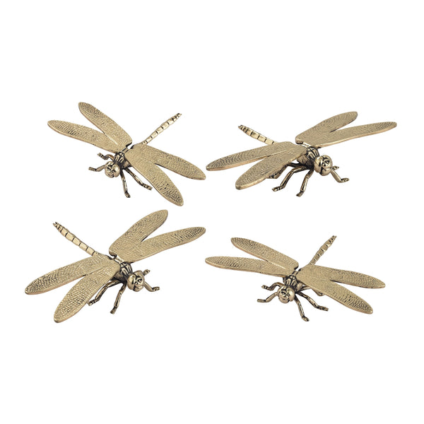 Set of 4 Hand Forged Gold Dragonfly Sculptures