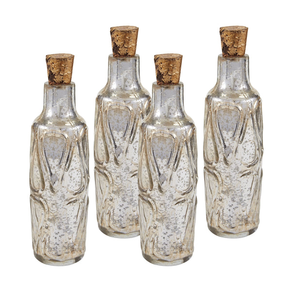 Set of Four 10" Mouth Blown Mercury Glass Bottle