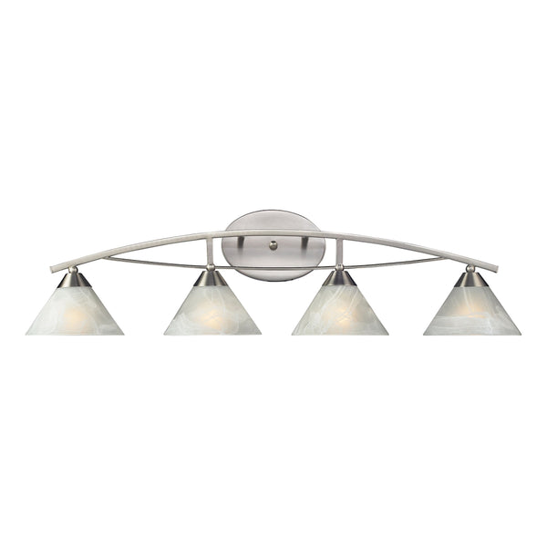 Elysburg 4 Light Vanity In Satin Nickel And White Glass