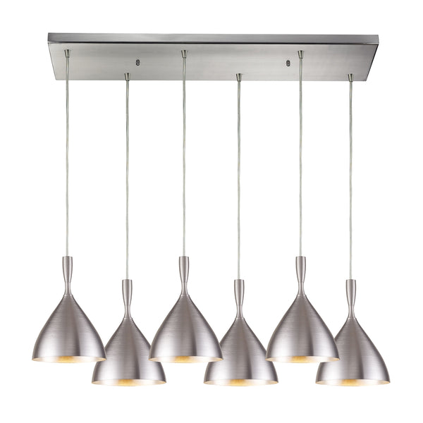 Spun Aluminum 6 Light Pendant In Satin Nickel