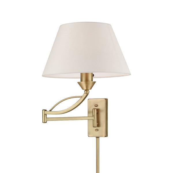 Elysburg 1 Light Swingarm In French Brass With White Fabric Shade