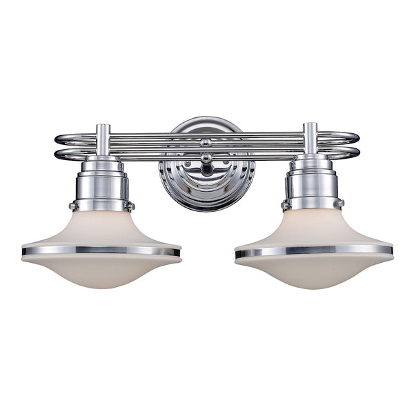 Retrospective 2 Light Vanity In Polished Chrome And Opal White Glass