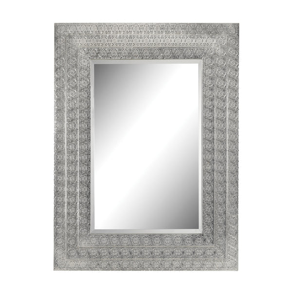 Pierced Metal Work Mirror In Silver