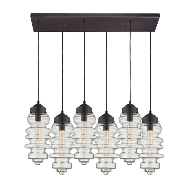 Cipher 6 Light Pendant In Oil Rubbed Bronze And Clear Glass