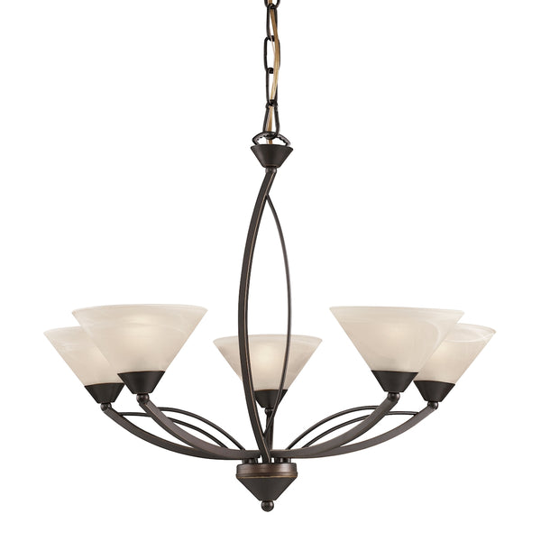 Elysburg 5 Light Chandelier In Oil Rubbed Bronze And White Glass