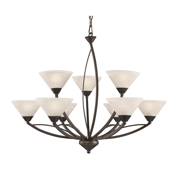 Elysburg 9 Light Chandelier In Oil Rubbed Bronze And White Glass