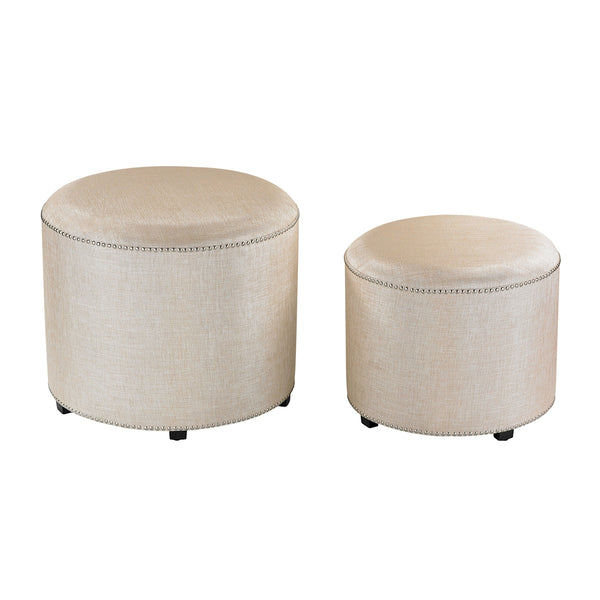 Cream Metallic Linen Ottoman - Set of 2