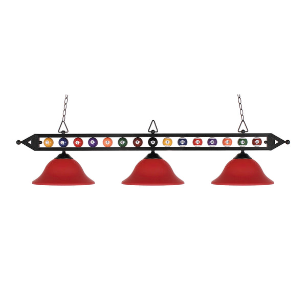 Designer Classics 3 Light Billiard In Matte Black And Cased Red Glass