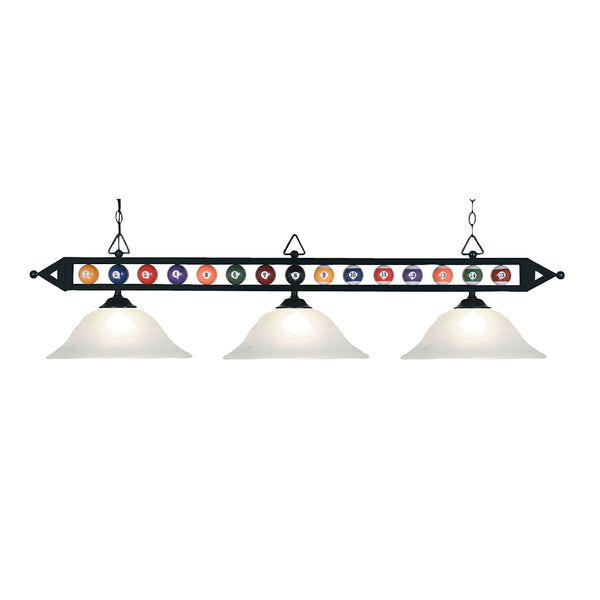 Designer Classics 3 Light Billiard In Matte Black And White Glass