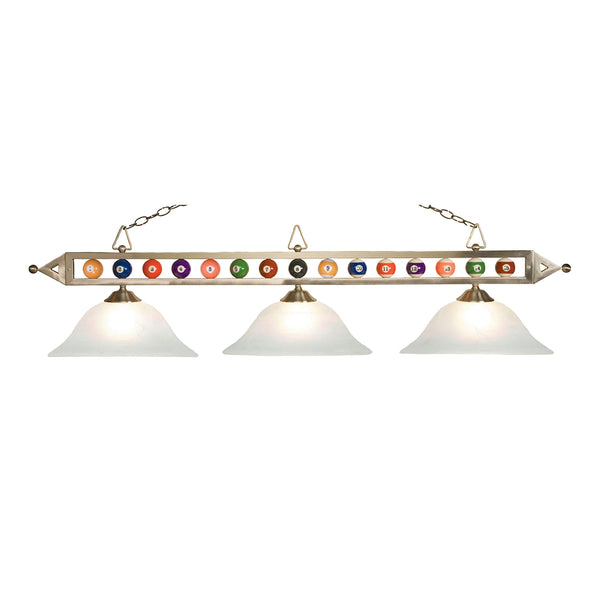 Designer Classics 3 Light Billiard Light In Satin Nickel WithGlass
