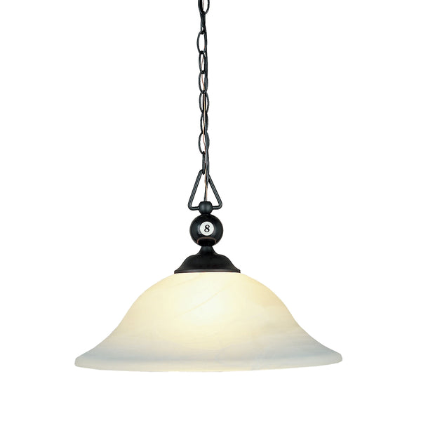 Designer Classics 1 Light Pendant In Matte Black And White Faux Alabaster Glass