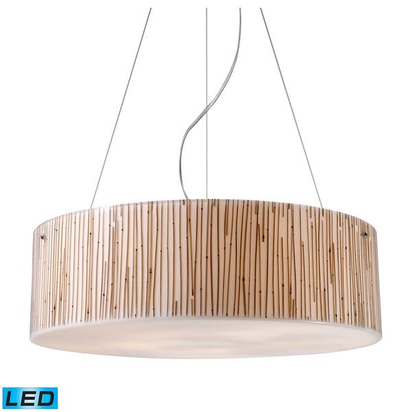 Modern Organics 5 Light LED Pendant In Polished Chrome And Bamboo Stem