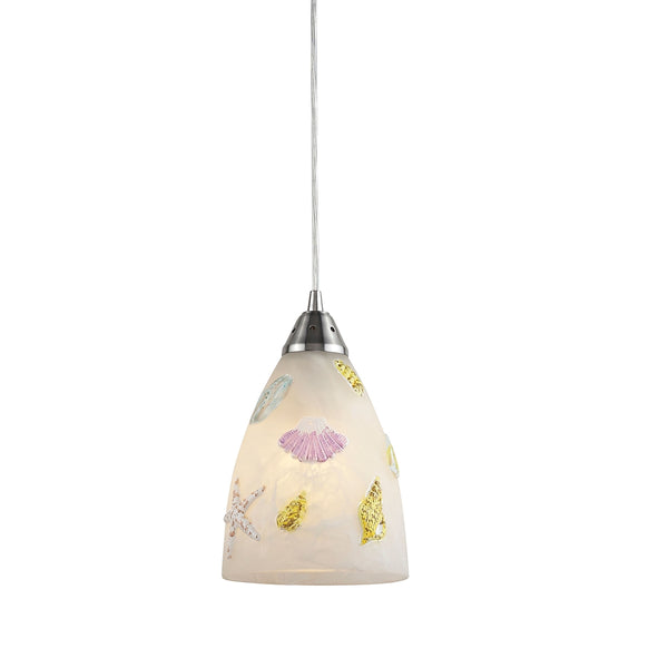 Seashore 1 Light LED Pendant In Satin Nickel And Hand Painted Glass