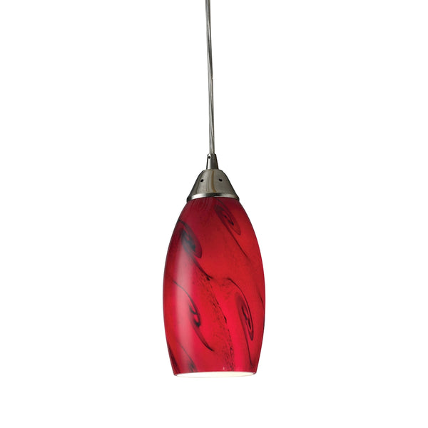 Galaxy 1 Light LED Pendant In Red And Satin Nickel