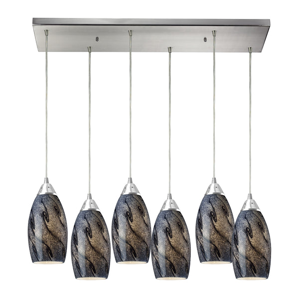 Galaxy 6 LED Light Pendant In Satin Nickel And Smoke