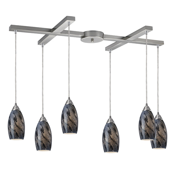 Galaxy 6 LED Light Pendant In Smoke And Satin Nickel