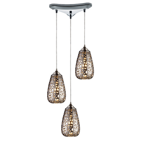 Nestor 3 Light Pendant In Polished Chrome And Chrome Plated Ceramic Shade