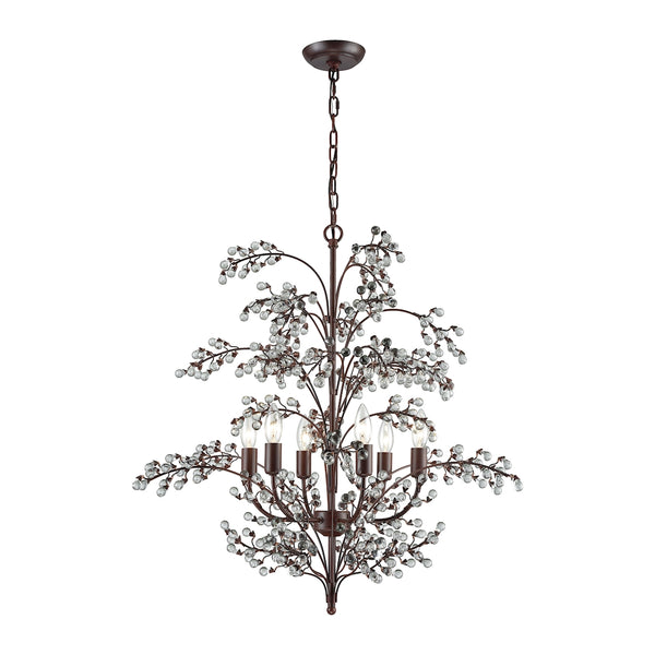 Winterberry 6 Light Chandelier In Antique Darkwood With Clear Glass Balls