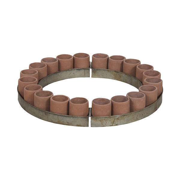 Terra Cotta Tea Light Ring In Natural Terra Cotta And Aged Tin