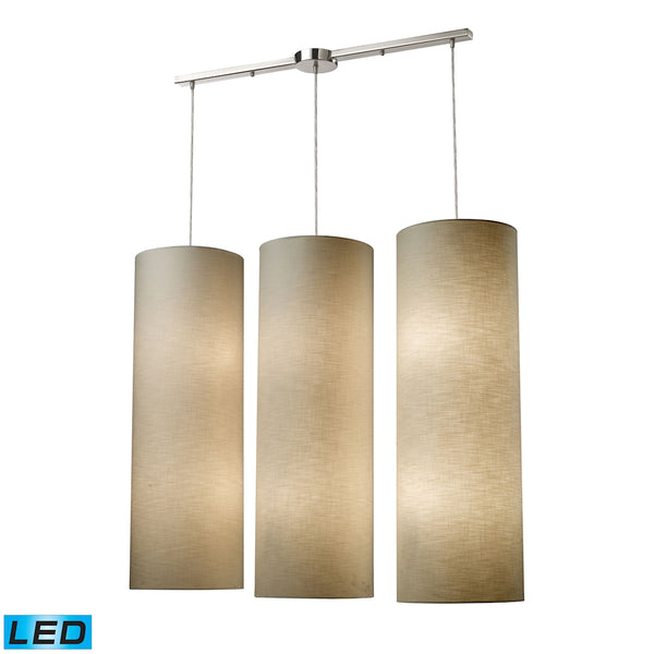 Fabric Cylinder 12 Light LED Pendant In Satin Nickel