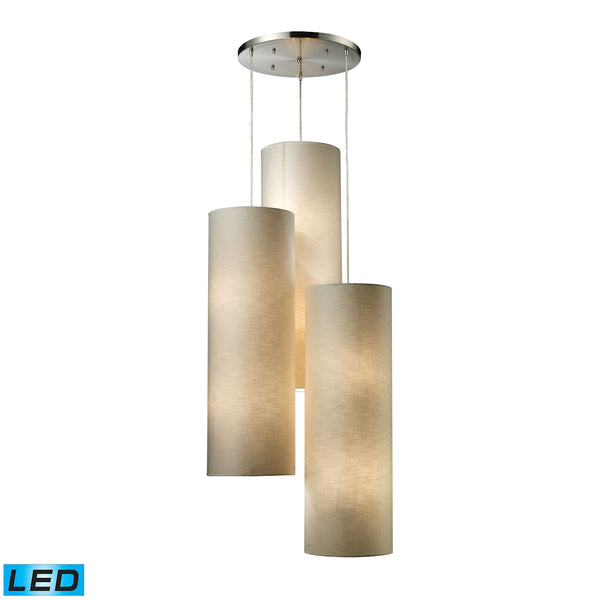 Fabric Cylinder 12 Light LED Pendant In Satin Nickel