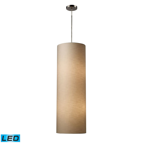 Fabric Cylinder 4 Light LED Pendant In Satin Nickel